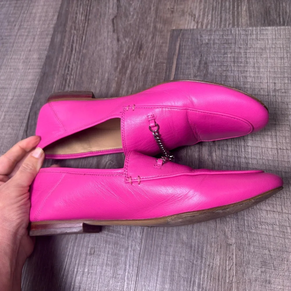 Coach pink fuchsia leather Hanna penny loafers luxury flats women 8 dopamine